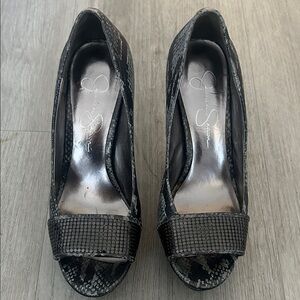 Jessica Simpson Snakeskin Black Peep-Toe Heels